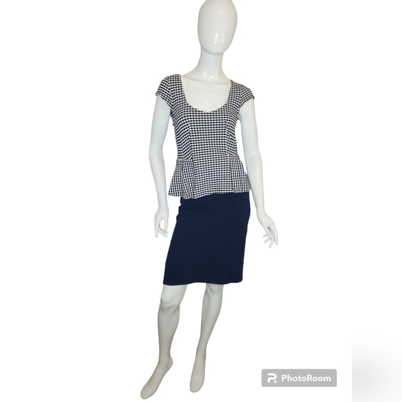 Anthropologie Post Tag Office Nautical Knit Peplum Cap Sleeve Form Fitted Y2K - Picture 12 of 15